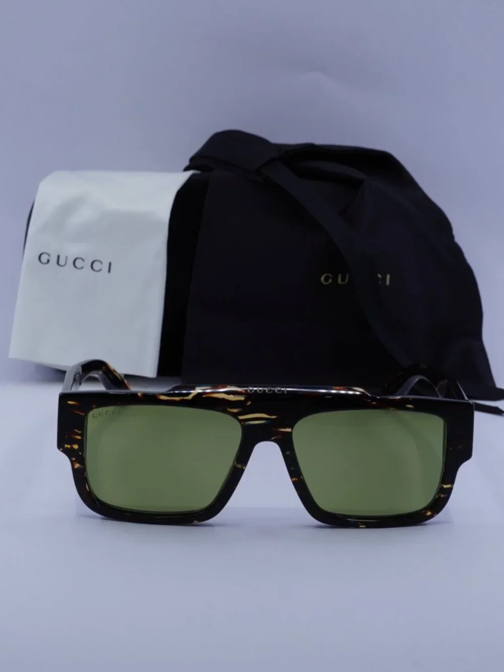 Gucci GG1460S 002 Square Sunglasses - Striped Brown Havana\ Green